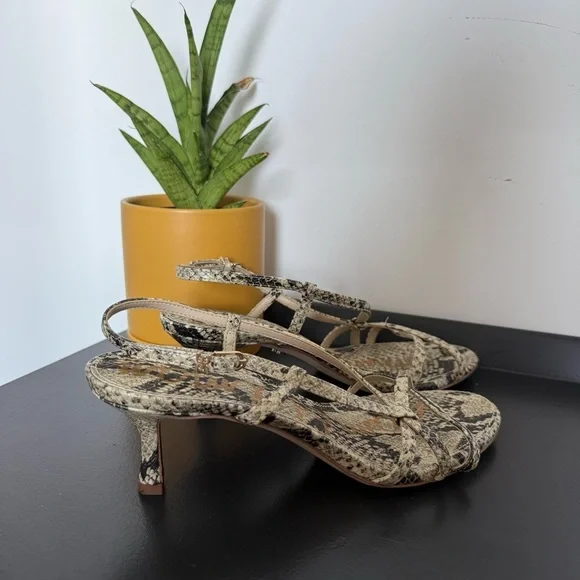 Sam Edelman snake animal print leather Judy strappy kitten heel sandals - size 7 - Picture 6 of 7